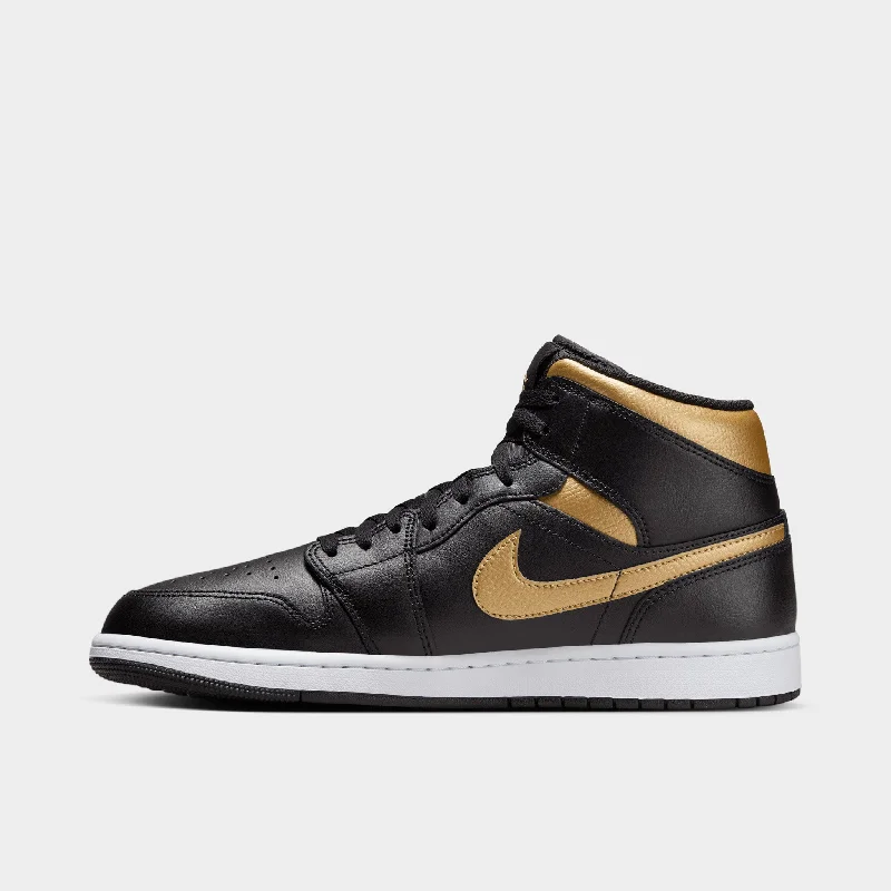 Jordan 1 Mid Black / Metallic Gold - White